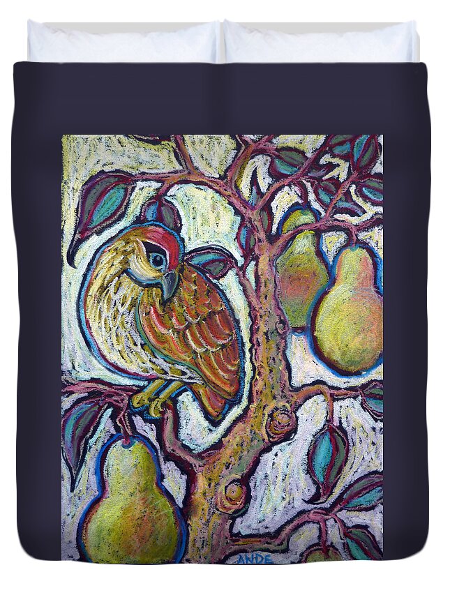 Partridge In A Pear Tree Duvet Cover featuring the painting Partridge in a Pear Tree 1 by Ande Hall