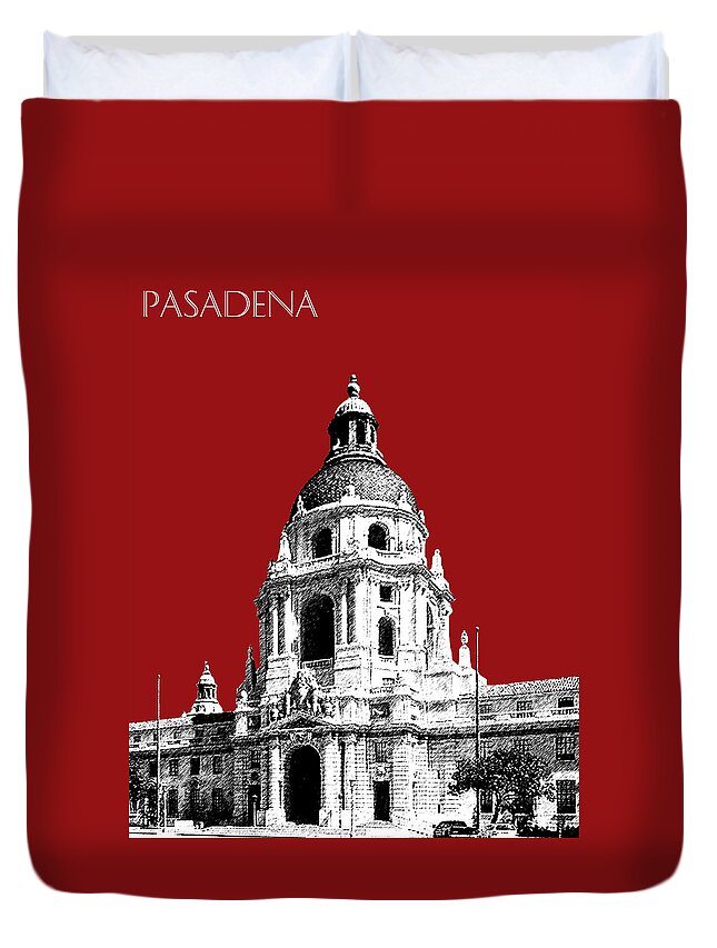 Architecture Duvet Cover featuring the digital art Pasadena Skyline - Dark Red by DB Artist