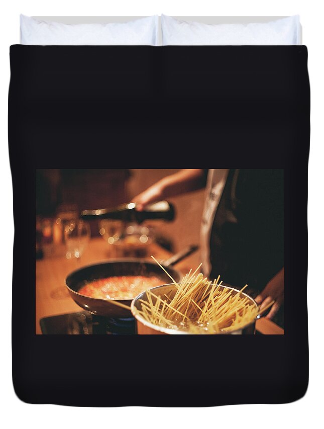 People Duvet Cover featuring the photograph Pasta by N+t*