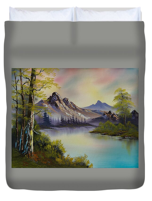 Landscape Duvet Cover featuring the painting Pastel Skies by Chris Steele