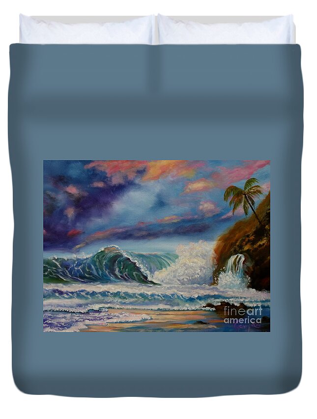 Hawaiian Sunset Duvet Cover featuring the painting Pastel Sunset by Jenny Lee