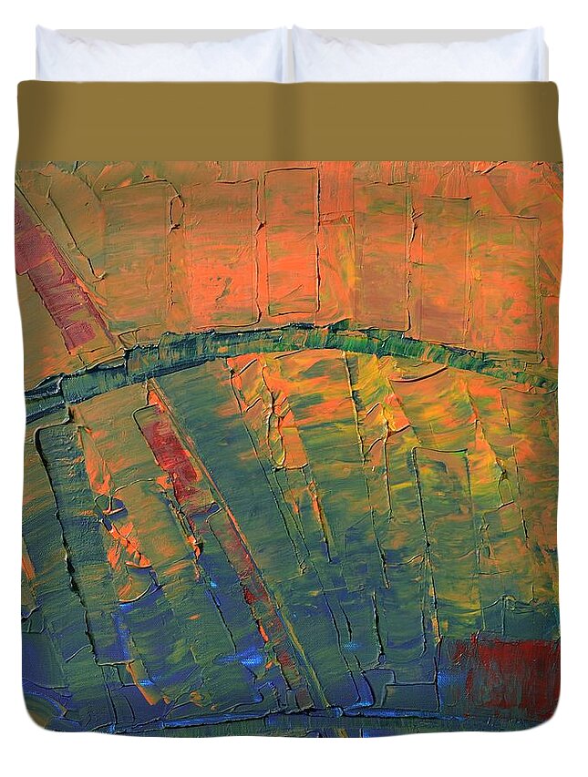 Abstract Painting Duvet Cover featuring the painting Patches of Red by Linda Bailey