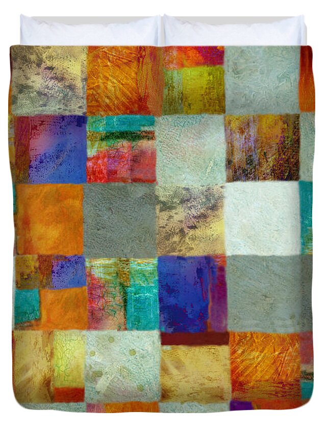 Abstract Duvet Cover featuring the digital art Patchwork Rectangle abstract art by Ann Powell
