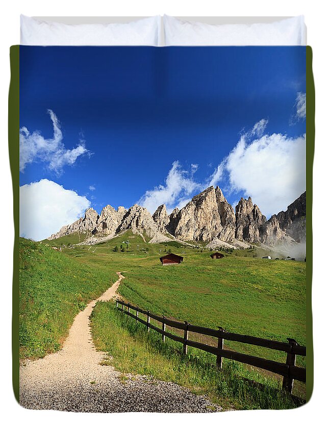 Alpine Duvet Cover featuring the photograph path in Gardena pass by Antonio Scarpi