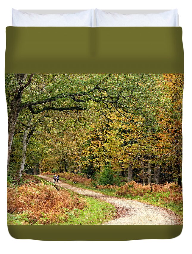 Scenics Duvet Cover featuring the photograph Path Leading Through Forest, Hampshire by Travelpix Ltd