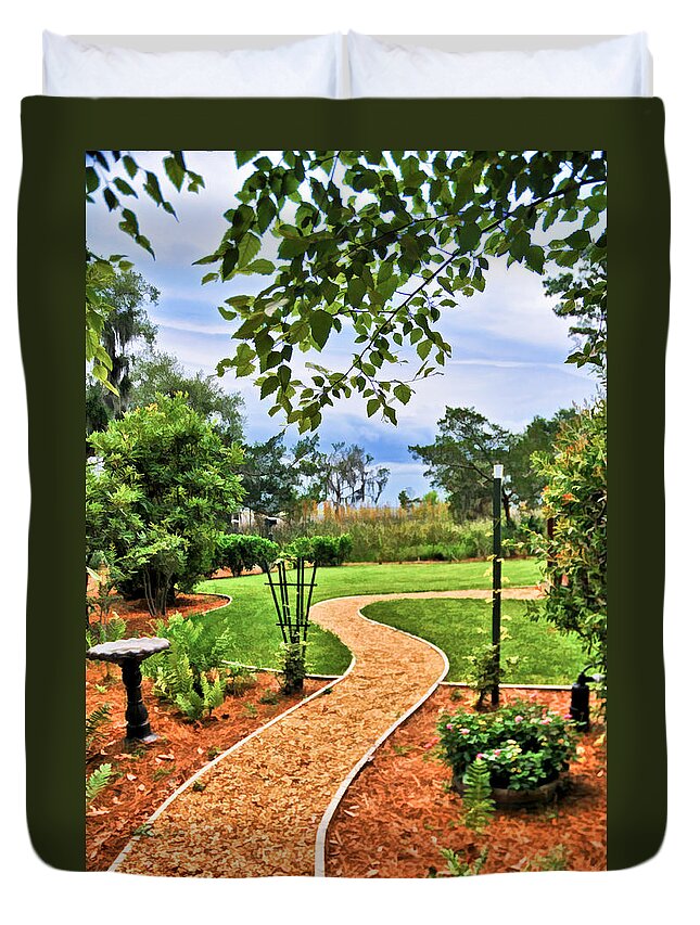 Garden Path Duvet Cover featuring the photograph Garden Path to Wild Marsh by Ginger Wakem