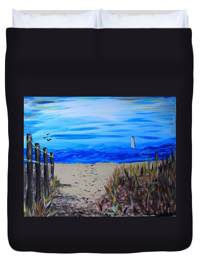Lighthouse Duvet Cover featuring the painting Path to the Lighthouse by PJQandFriends Photography