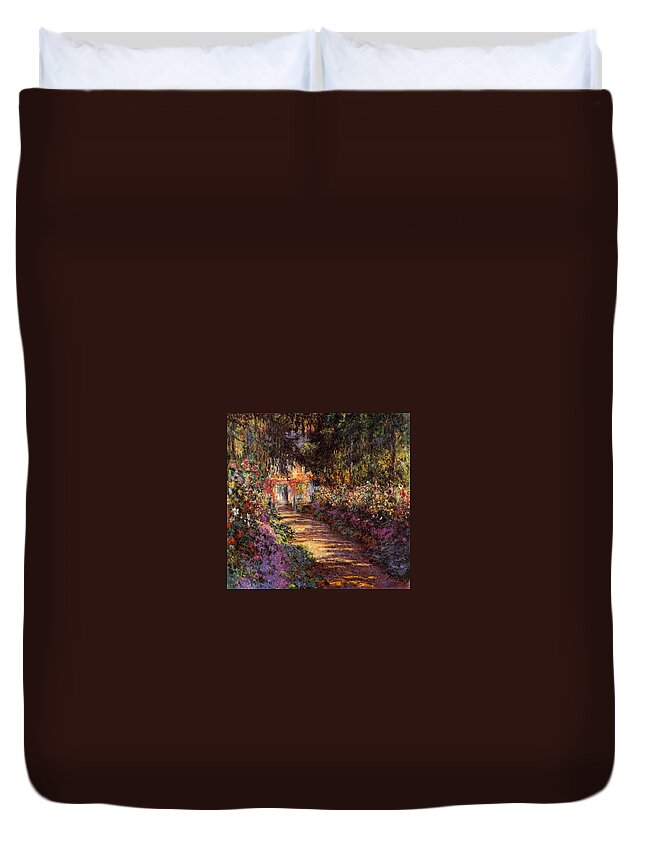 Monet Duvet Cover featuring the painting Pathway In Monets Garden In Giverny by Pam Neilands