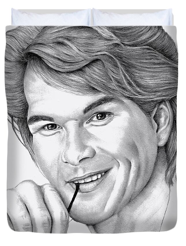 Famous Duvet Cover featuring the drawing Patrick Swayze by Patricia Hiltz