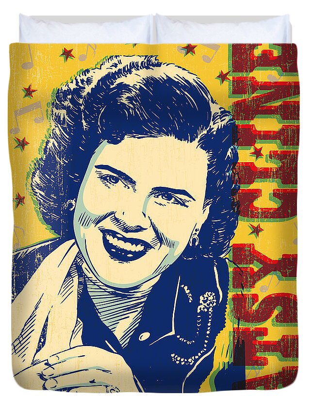 Country And Western Duvet Cover featuring the digital art Patsy Cline Pop Art by Jim Zahniser
