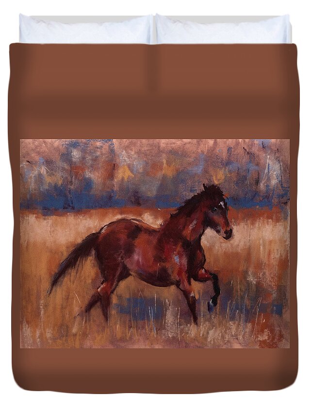 Horse Duvet Cover featuring the painting Payote's Run by Jim Fronapfel