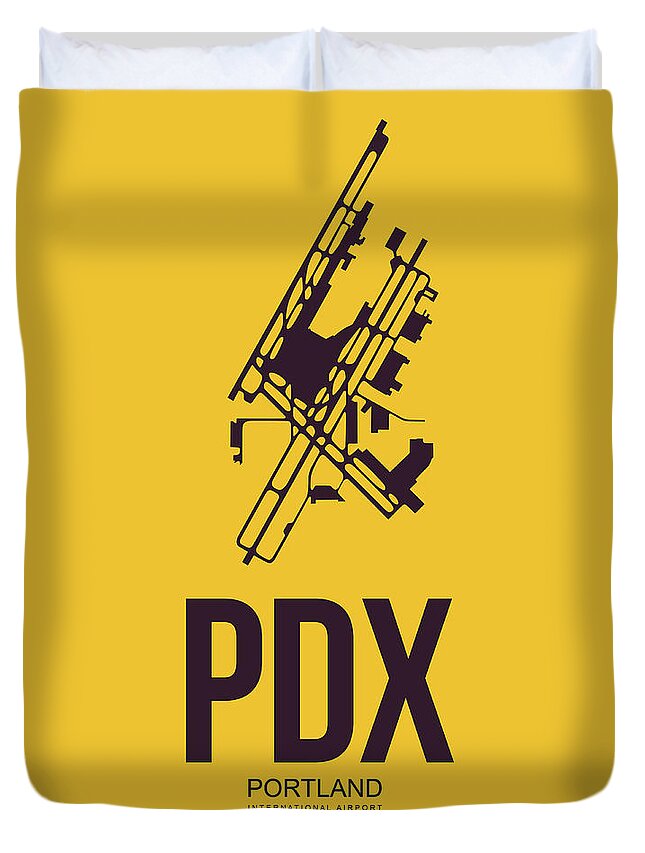 Portland Duvet Cover featuring the digital art PDX Portland Airport Poster 3 by Naxart Studio