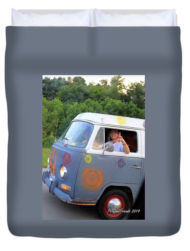 Peace Is A Vw Van Duvet Cover featuring the photograph Peace is a VW Van by PJQandFriends Photography