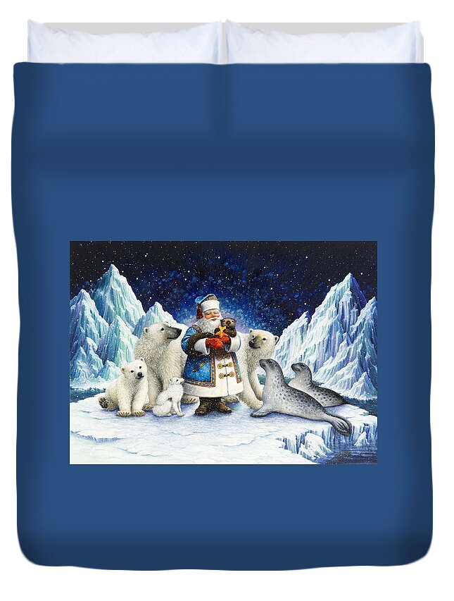 Santa Claus Duvet Cover featuring the painting Peace On Earth by Lynn Bywaters