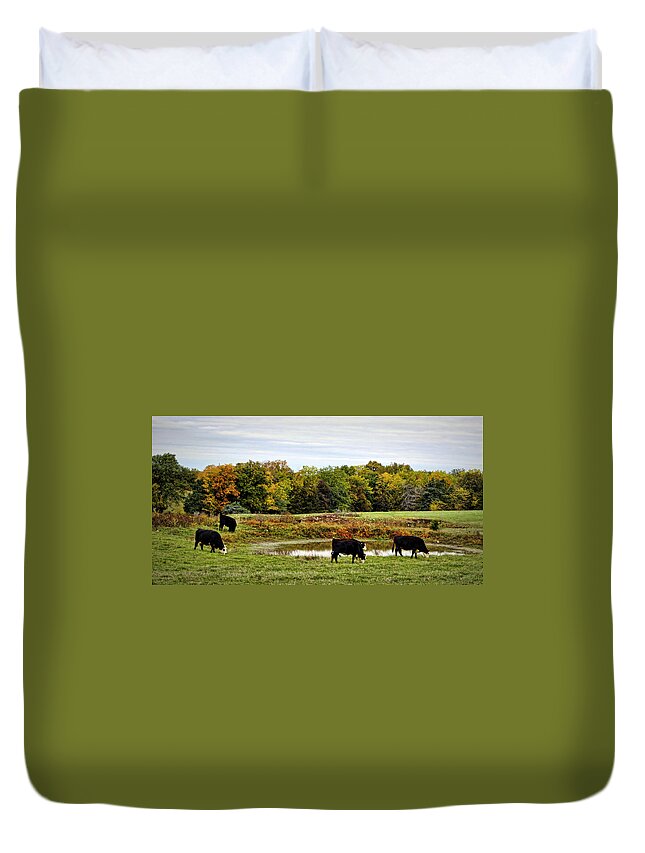 Cow Duvet Cover featuring the photograph Peaceful Pastures by Cricket Hackmann