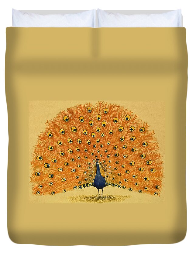 Animals Duvet Cover featuring the painting Peacock by English School