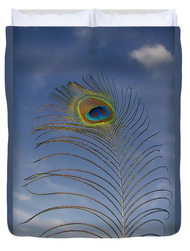 Feather Duvet Cover featuring the photograph Peacock feather by Steev Stamford