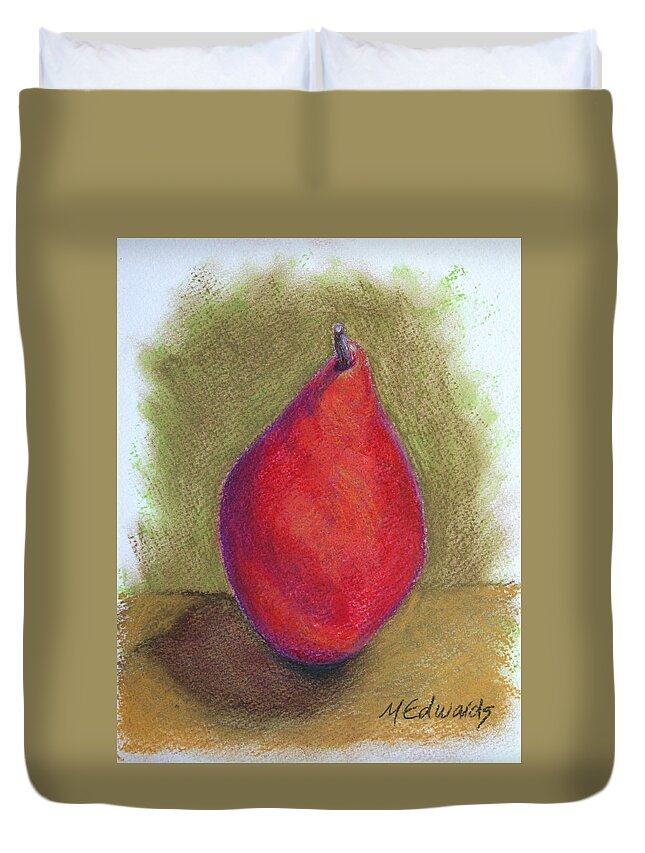 Red Pear Duvet Cover featuring the pastel Pear Study 3 by Marna Edwards Flavell