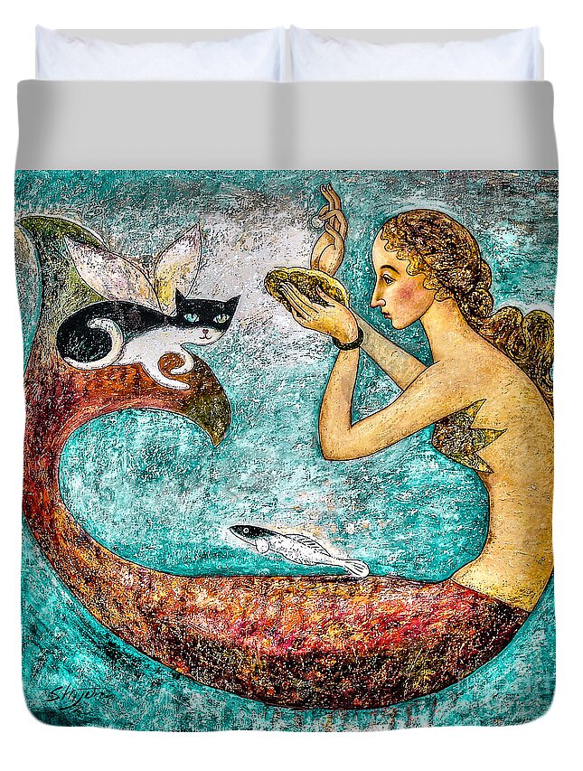 Mermaid Art Duvet Cover featuring the painting Pearl by Shijun Munns