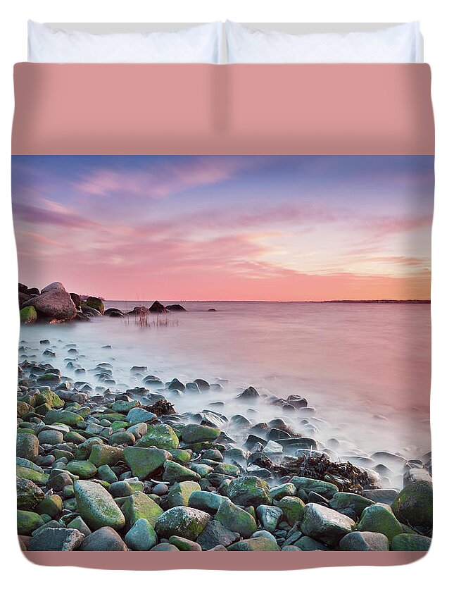 Scenics Duvet Cover featuring the photograph Pebble Beach At Sunset by Enzo Figueres