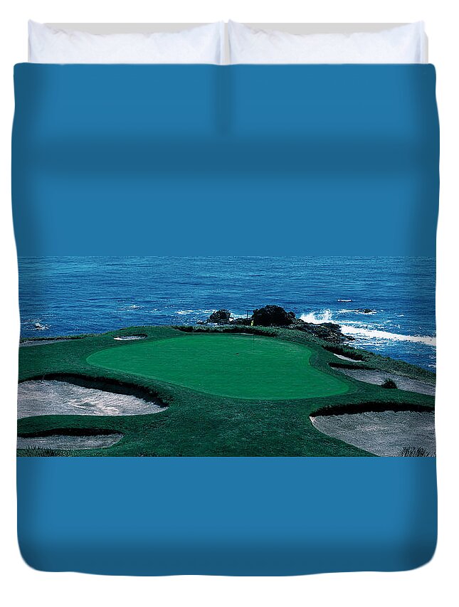 Photography Duvet Cover featuring the photograph Pebble Beach Golf Course 8th Green by Panoramic Images
