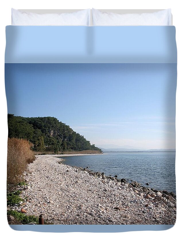 Beach Duvet Cover featuring the photograph Pebbled Beach by Taiche Acrylic Art
