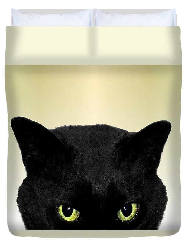 Cat Duvet Cover featuring the digital art Peek A Boo by Dale  Ford