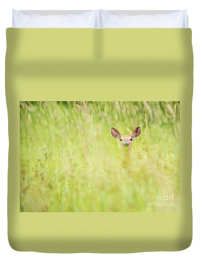 Deer Duvet Cover featuring the photograph Peek a Boo Deer by Cheryl Baxter