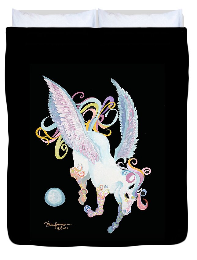 Pegasus Duvet Cover featuring the mixed media Pegasus by Shelley Overton