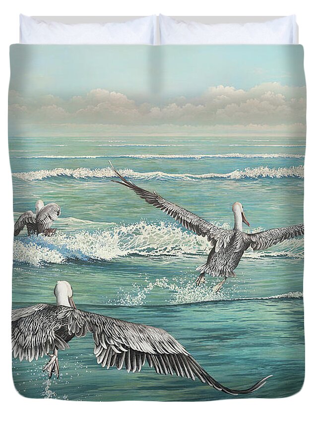 Pelican Duvet Cover featuring the digital art Pelican Beach by Bruce Nawrocke