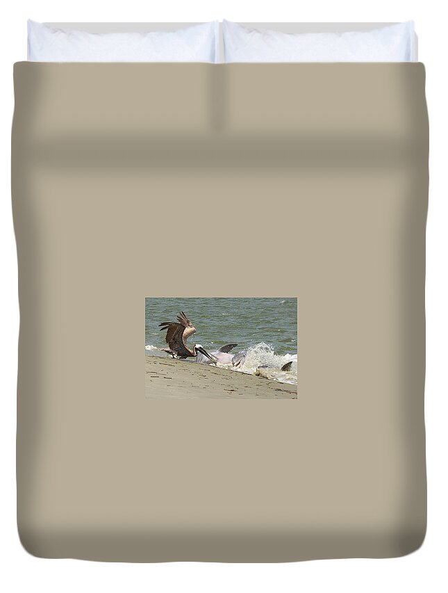 Pelican Duvet Cover featuring the photograph Pelican Steals the Fish by Patricia Schaefer