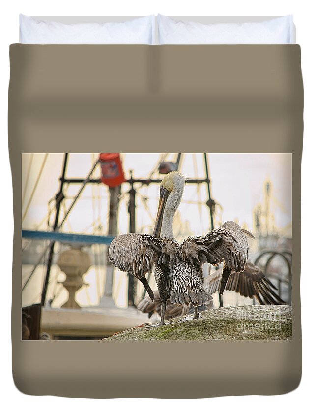 Pelican Duvet Cover featuring the photograph Pelican Strut by Donna Greene