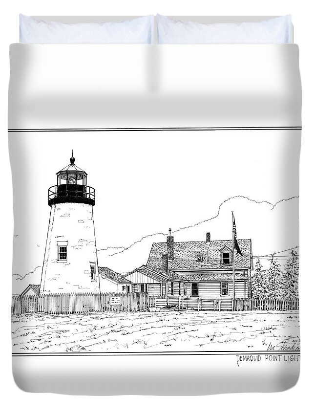 Pemaquid Point Lighthouse Duvet Cover featuring the drawing Pemaquid Point Lighthouse by Ira Shander