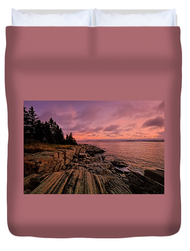 Pemaquid Point Duvet Cover featuring the photograph Pemaquid Point Sunset by Mitchell R Grosky