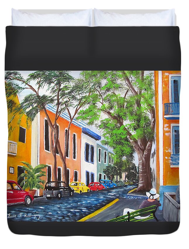 Old San Juan Duvet Cover featuring the painting Pensando En El Viejo San Juan by Luis F Rodriguez