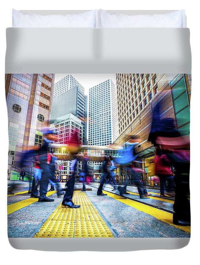 Long Duvet Cover featuring the photograph People In The City by Itsskin