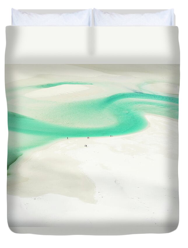 Scenics Duvet Cover featuring the photograph People Walking Along The Heuningnes by Peter Chadwick