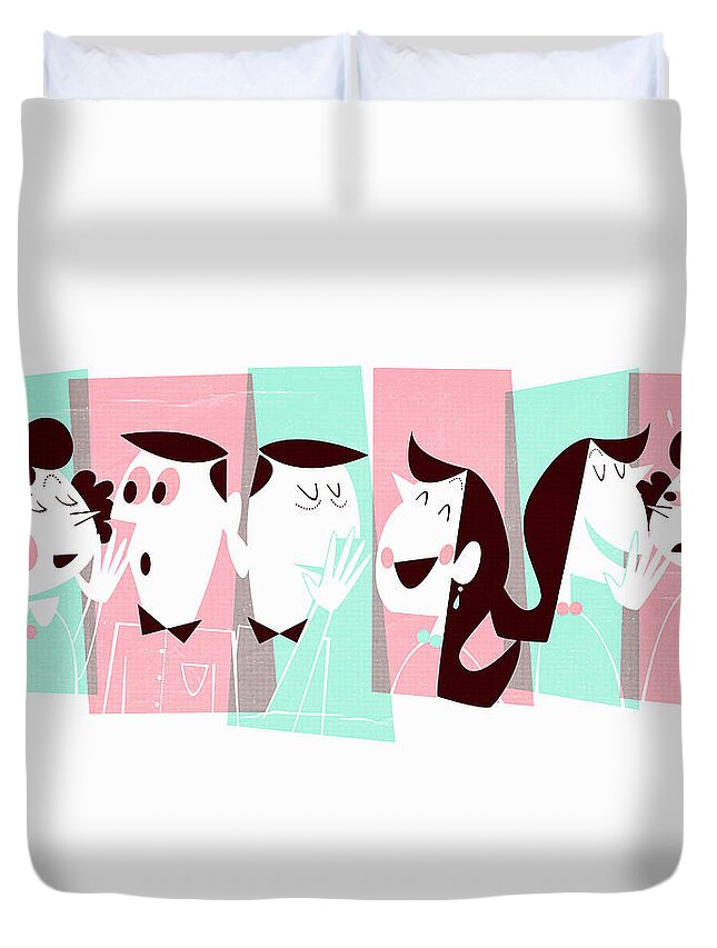 30-35 Duvet Cover featuring the photograph People Whispering In A Row by Ikon Ikon Images