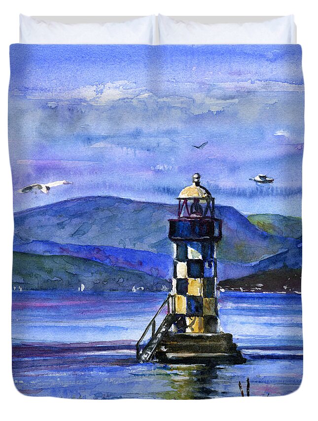 Scotland Duvet Cover featuring the painting Perch Lighthouse Glasgow Scotland by John D Benson