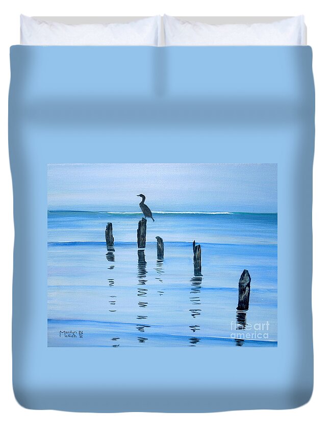 Dusk Duvet Cover featuring the painting Perched at Dusk by Marilyn McNish