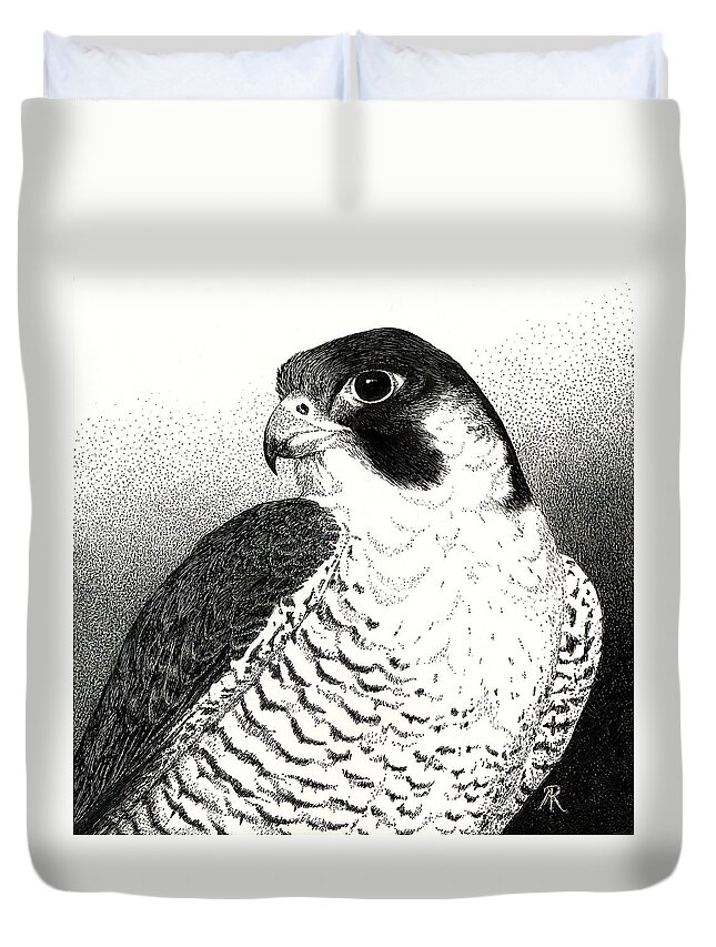Bird Duvet Cover featuring the drawing Peregrine Falcon by Ann Ranlett
