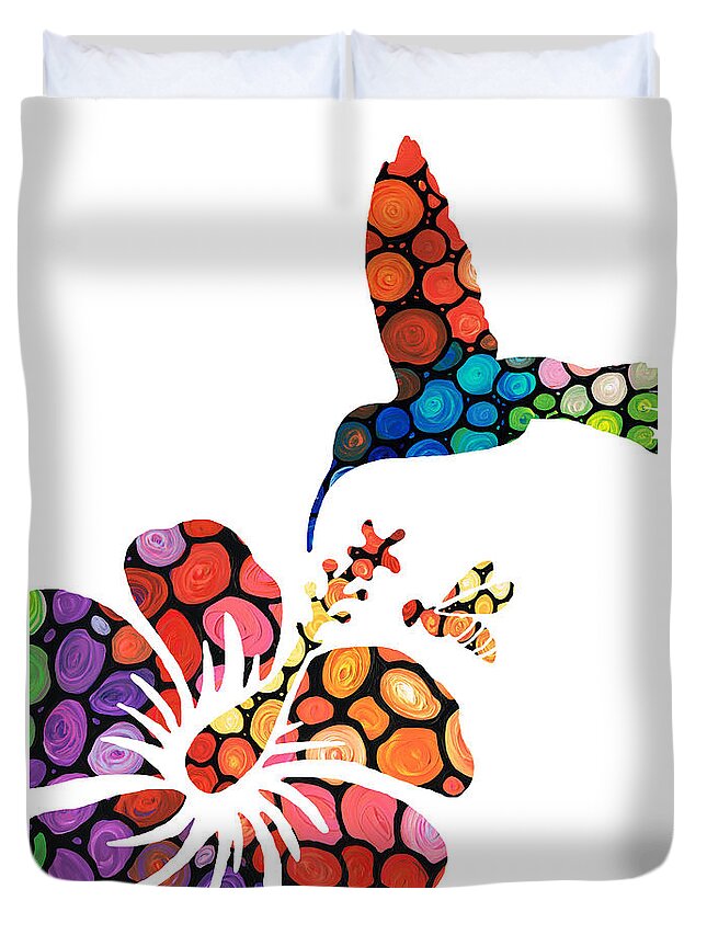 Humming Duvet Cover featuring the painting Perfect Harmony - Nature's Sharing Art by Sharon Cummings