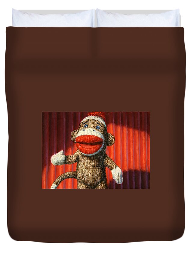 Sock Monkey Duvet Cover featuring the painting Performing Sock Monkey by James W Johnson