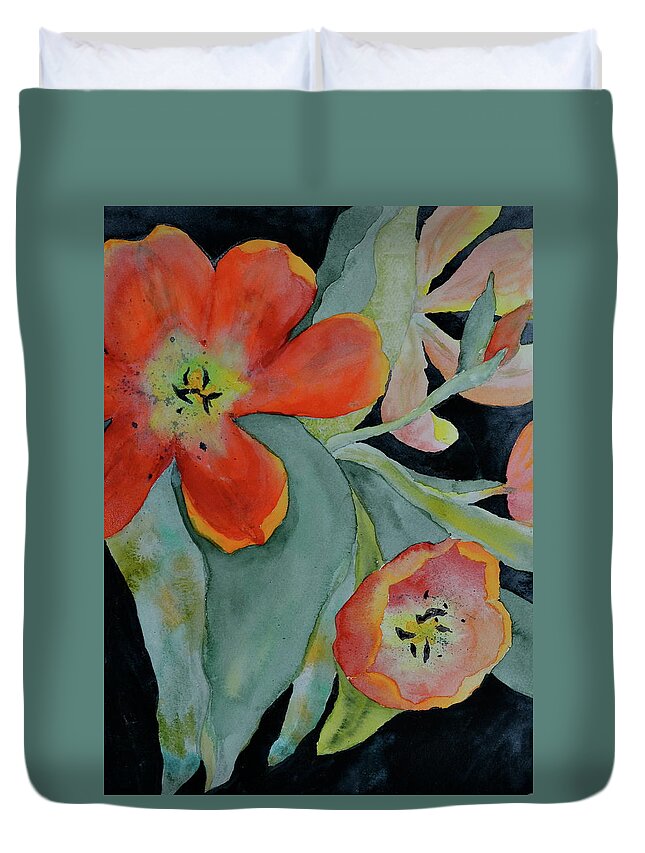 Red Duvet Cover featuring the painting Persevere by Beverley Harper Tinsley