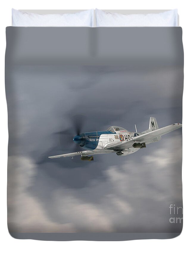 P51 Duvet Cover featuring the digital art 'Petie' 352nd Fighter Group by Airpower Art