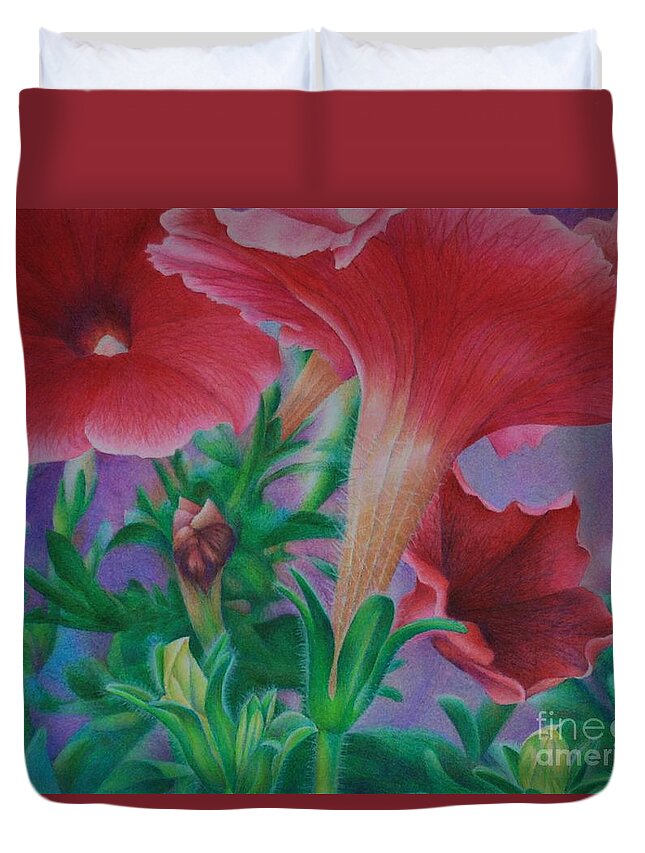 Flowers Duvet Cover featuring the painting Petunia Skies by Pamela Clements
