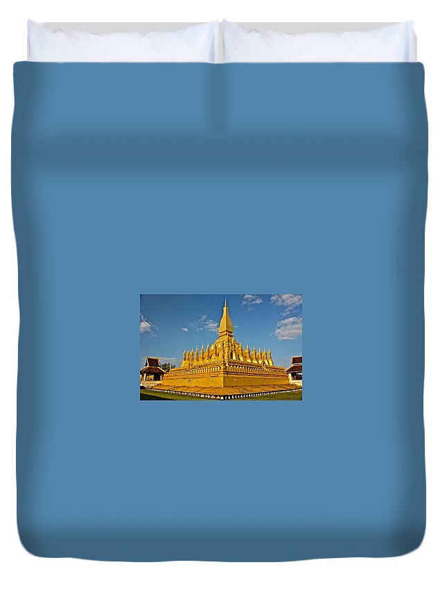 Laos Duvet Cover featuring the photograph Temple of Pha That Luang Laos by Venetia Featherstone-Witty