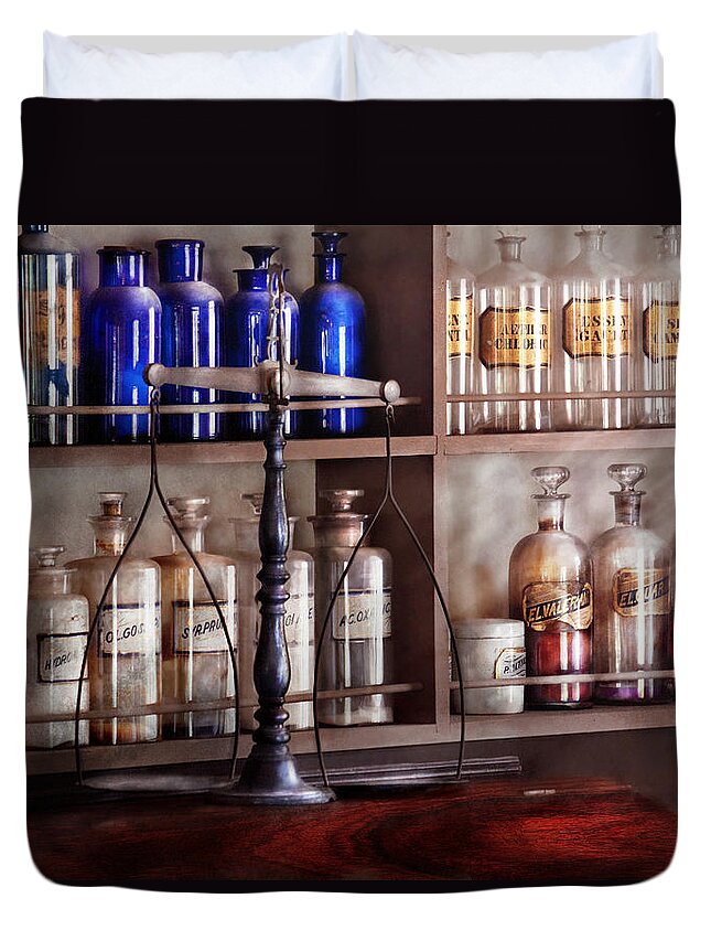 Pharmaceutical Duvet Cover featuring the photograph Pharmacy - Apothecarius by Mike Savad