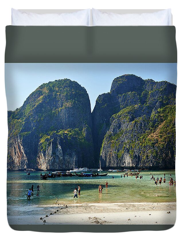 Water's Edge Duvet Cover featuring the photograph Phi Phi Island, Thailand by Andrea Pistolesi
