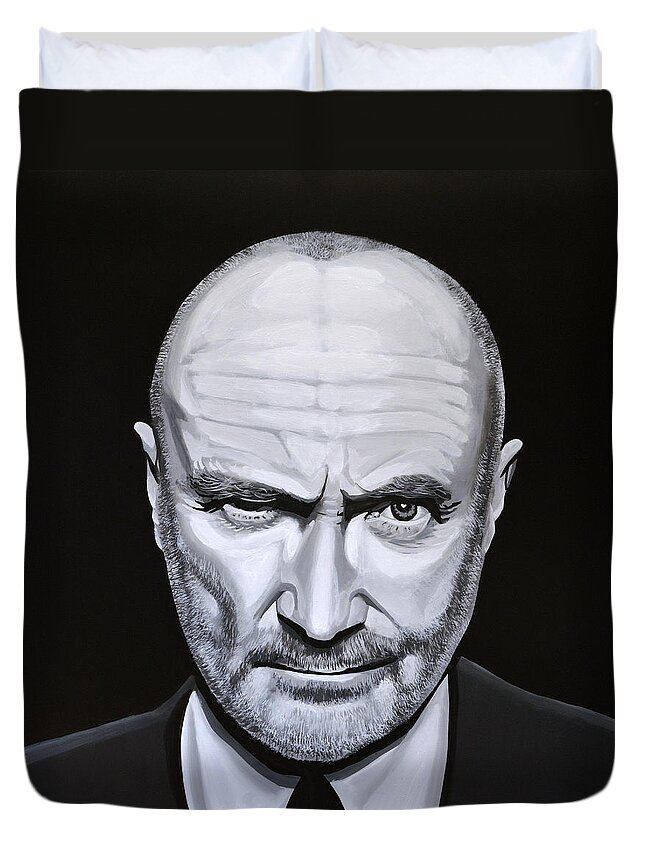 Phil Collins Duvet Cover featuring the painting Phil Collins by Paul Meijering